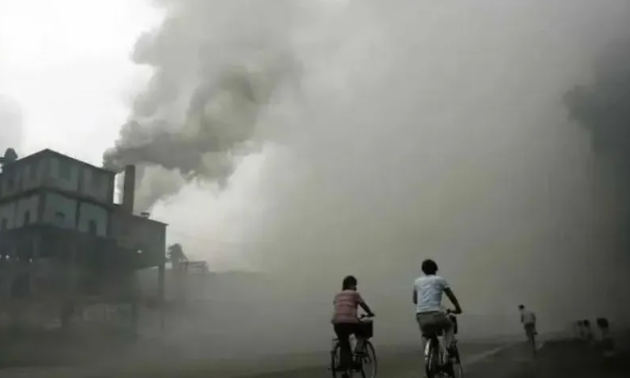 Factory smoke causing severe air pollution and smog in Byrnihat industrial area