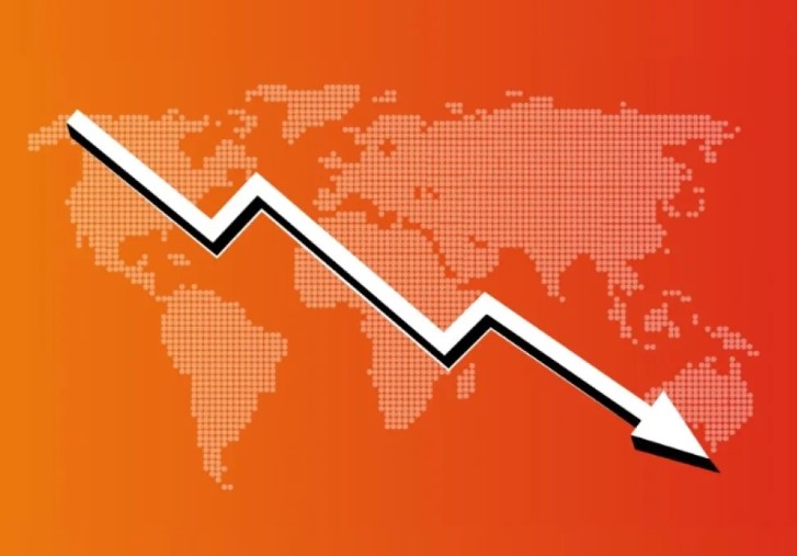 Global stock market chart showing downward trend as investors react to rising global recession risk and economic uncertainty in 2026