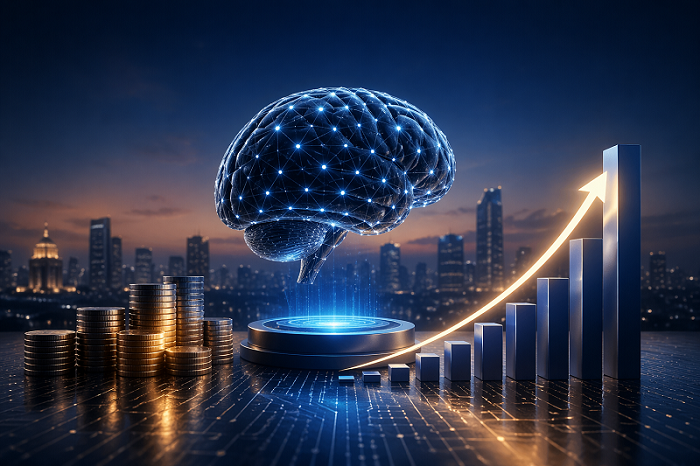 AI innovation and rising investment symbolize the rapid growth of India's emerging technology startups.