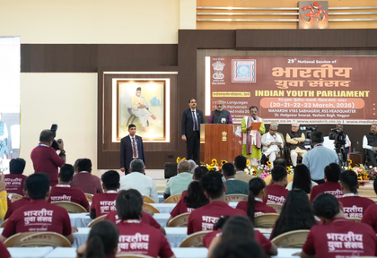 Vice President C. P. Radhakrishnan addressing the 81st Foundation Day at Nisargopachar Ashram in Pune, highlighting Swasth Bharat and holistic health policy