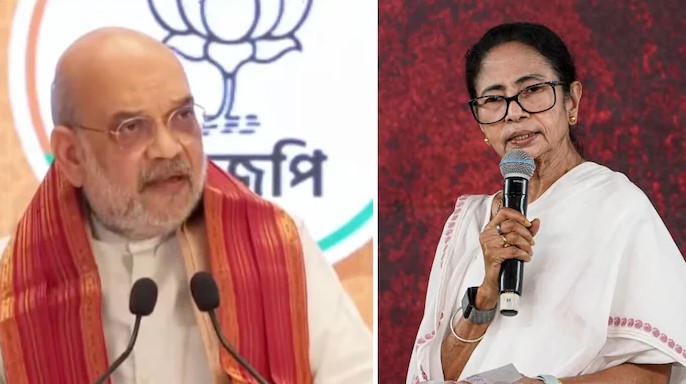 Union Home Minister Amit Shah and West Bengal Chief Minister Mamata Banerjee speaking at separate political events ahead of West Bengal Assembly Election 2026.