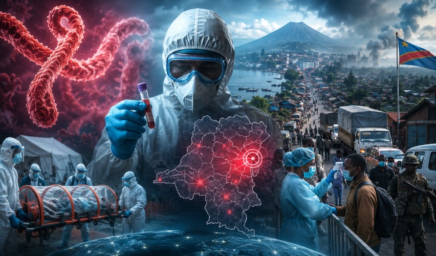 Health workers in protective suits respond to a deadly Ebola outbreak in Democratic Republic of the Congo as border screening, emergency isolation, and global disease surveillance intensify amid fears of regional spread.